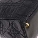 Christian Dior Lady Dior Canage Hand Bag Lamb Skin 2way Black Gold Auth 183708V-14