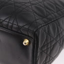 Christian Dior Lady Dior Canage Hand Bag Lamb Skin 2way Black Gold Auth 183708V-15