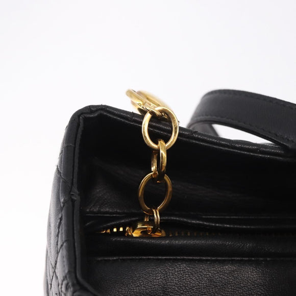 Christian Dior Lady Dior Canage Hand Bag Lamb Skin 2way Black Gold Auth 183708V
