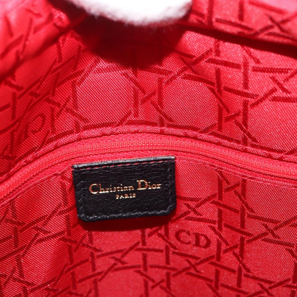Christian Dior Lady Dior Canage Hand Bag Lamb Skin 2way Black Gold Auth 183708V