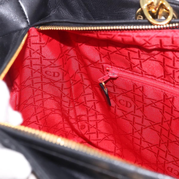 Christian Dior Lady Dior Canage Hand Bag Lamb Skin 2way Black Gold Auth 183708V