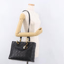 Christian Dior Lady Dior Canage Hand Bag Lamb Skin 2way Black Gold Auth 183708V-25