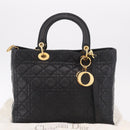 Christian Dior Lady Dior Canage Hand Bag Lamb Skin 2way Black Gold Auth 183708V-26