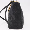 Christian Dior Lady Dior Canage Hand Bag Lamb Skin 2way Black Gold Auth 183708V-4