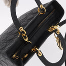 Christian Dior Lady Dior Canage Hand Bag Lamb Skin 2way Black Gold Auth 183708V-6