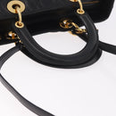 Christian Dior Lady Dior Canage Hand Bag Lamb Skin 2way Black Gold Auth 183708V-7