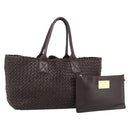 BOTTEGA VENETA INTRECCIATO Cabas MM Hand Bag Leather Brown Gold Auth 183710V-1