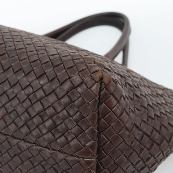 BOTTEGA VENETA INTRECCIATO Cabas MM Hand Bag Leather Brown Gold Auth 183710V