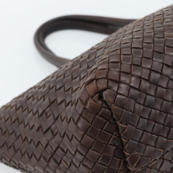 BOTTEGA VENETA INTRECCIATO Cabas MM Hand Bag Leather Brown Gold Auth 183710V