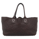 BOTTEGA VENETA INTRECCIATO Cabas MM Hand Bag Leather Brown Gold Auth 183710V-13