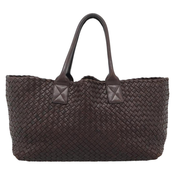 BOTTEGA VENETA INTRECCIATO Cabas MM Hand Bag Leather Brown Gold Auth 183710V