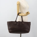 BOTTEGA VENETA INTRECCIATO Cabas MM Hand Bag Leather Brown Gold Auth 183710V-22