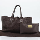 BOTTEGA VENETA INTRECCIATO Cabas MM Hand Bag Leather Brown Gold Auth 183710V-12