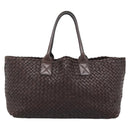 BOTTEGA VENETA INTRECCIATO Cabas MM Hand Bag Leather Brown Gold Auth 183710V-2