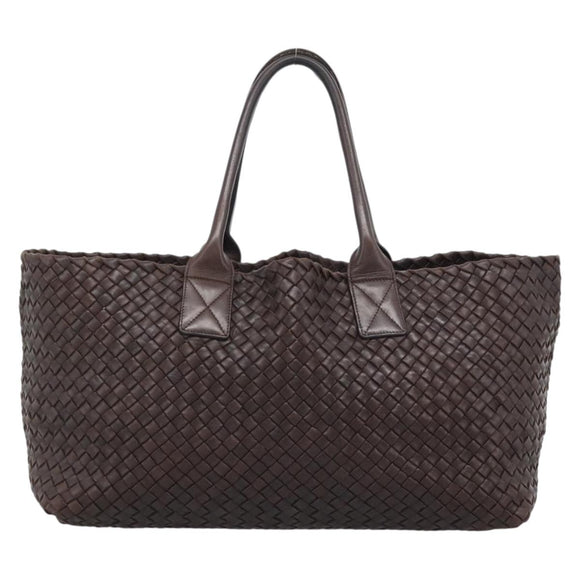 BOTTEGA VENETA INTRECCIATO Cabas MM Hand Bag Leather Brown Gold Auth 183710V