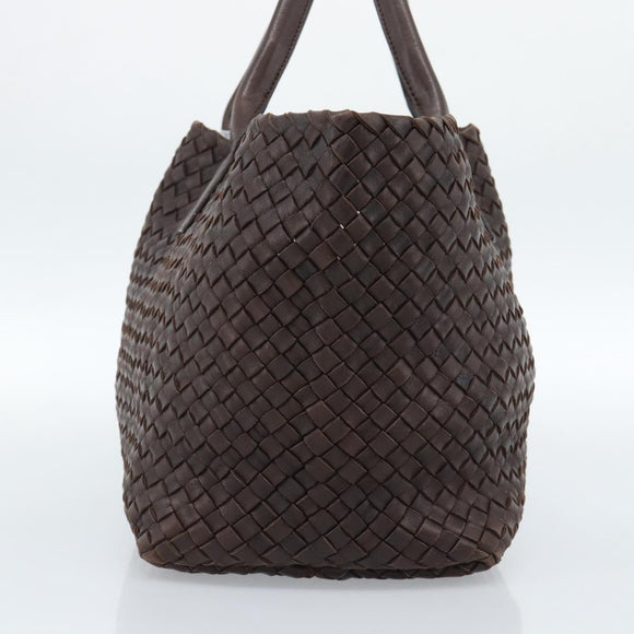 BOTTEGA VENETA INTRECCIATO Cabas MM Hand Bag Leather Brown Gold Auth 183710V