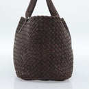 BOTTEGA VENETA INTRECCIATO Cabas MM Hand Bag Leather Brown Gold Auth 183710V-4