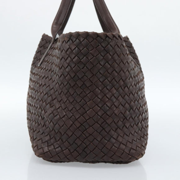 BOTTEGA VENETA INTRECCIATO Cabas MM Hand Bag Leather Brown Gold Auth 183710V