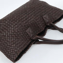 BOTTEGA VENETA INTRECCIATO Cabas MM Hand Bag Leather Brown Gold Auth 183710V-6