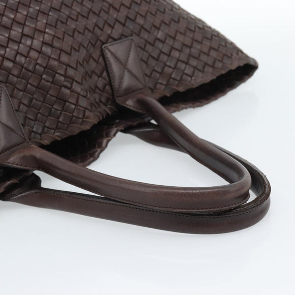 BOTTEGA VENETA INTRECCIATO Cabas MM Hand Bag Leather Brown Gold Auth 183710V