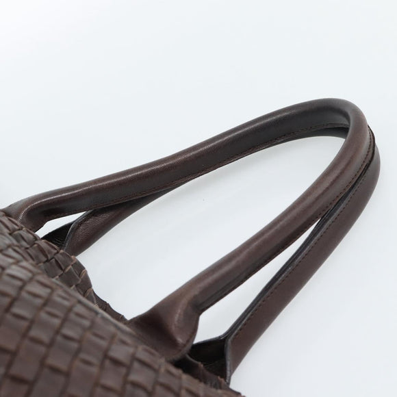 BOTTEGA VENETA INTRECCIATO Cabas MM Hand Bag Leather Brown Gold Auth 183710V