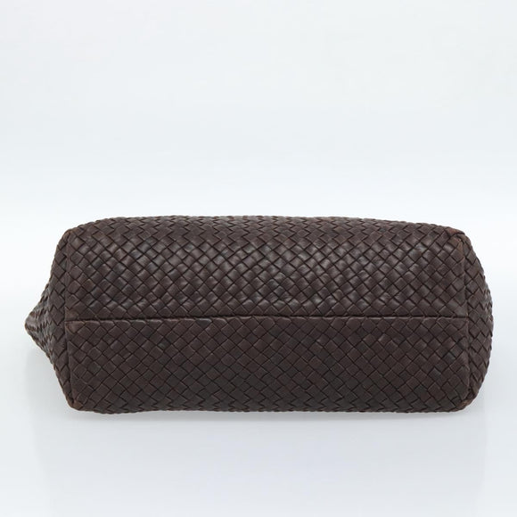 BOTTEGA VENETA INTRECCIATO Cabas MM Hand Bag Leather Brown Gold Auth 183710V