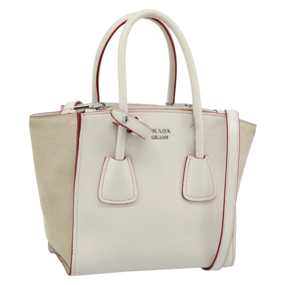 PRADA Handtasche Leder 2-Wege Weiß Silber Auth 183712M