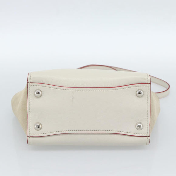 PRADA Handtasche Leder 2-Wege Weiß Silber Auth 183712M