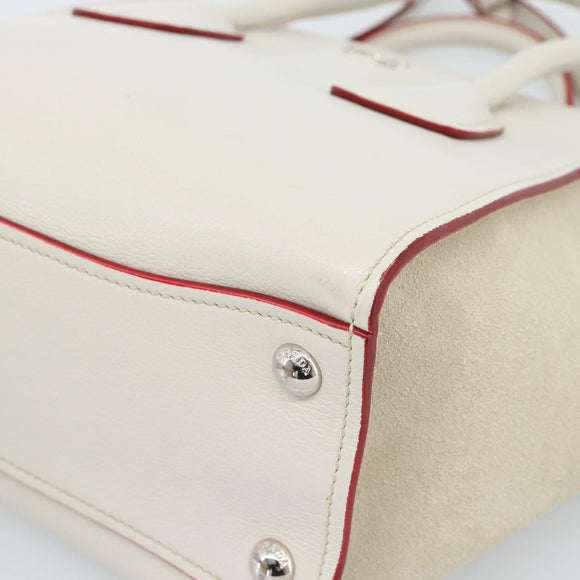 PRADA Handtasche Leder 2-Wege Weiß Silber Auth 183712M