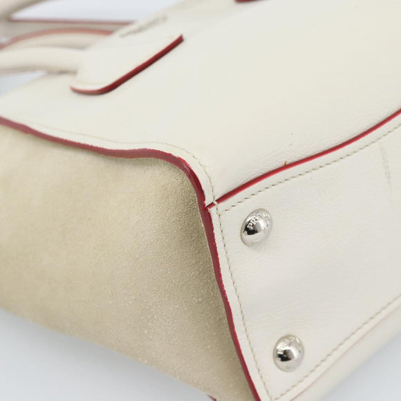 PRADA Handtasche Leder 2-Wege Weiß Silber Auth 183712M