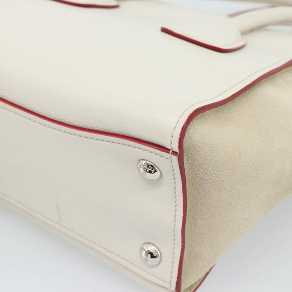 PRADA Handtasche Leder 2-Wege Weiß Silber Auth 183712M