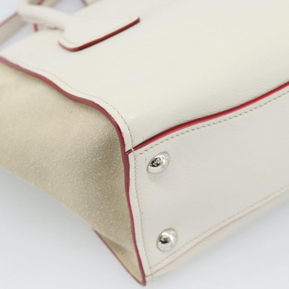 PRADA Handtasche Leder 2-Wege Weiß Silber Auth 183712M