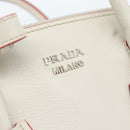 PRADA Handtasche Leder 2-Wege Weiß Silber Auth 183712M-17