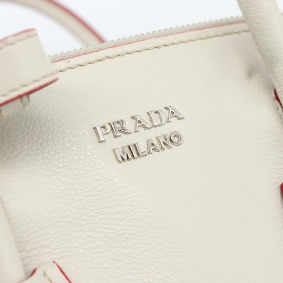 PRADA Handtasche Leder 2-Wege Weiß Silber Auth 183712M