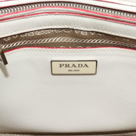PRADA Handtasche Leder 2-Wege Weiß Silber Auth 183712M