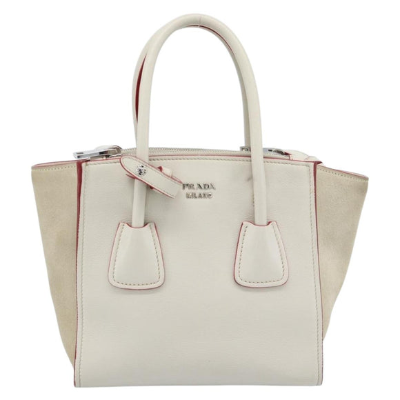 PRADA Handtasche Leder 2-Wege Weiß Silber Auth 183712M