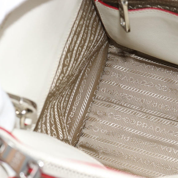 PRADA Handtasche Leder 2-Wege Weiß Silber Auth 183712M