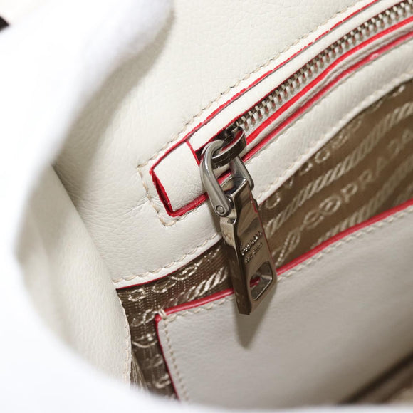 PRADA Handtasche Leder 2-Wege Weiß Silber Auth 183712M