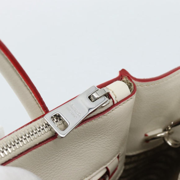 PRADA Handtasche Leder 2-Wege Weiß Silber Auth 183712M