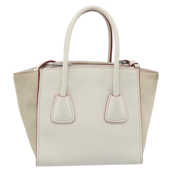 PRADA Handtasche Leder 2-Wege Weiß Silber Auth 183712M