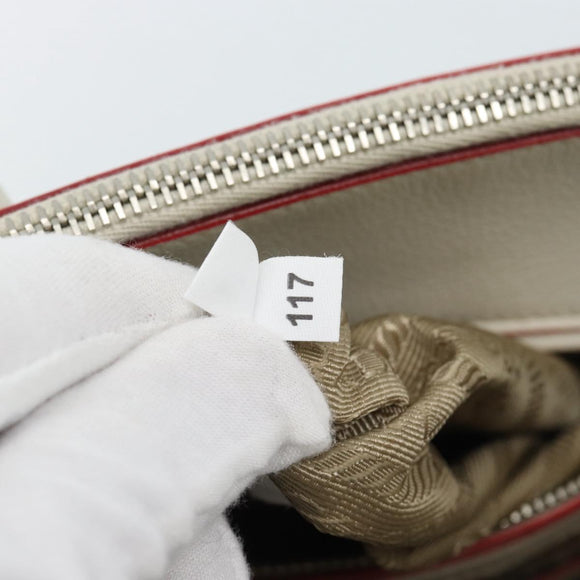 PRADA Handtasche Leder 2-Wege Weiß Silber Auth 183712M