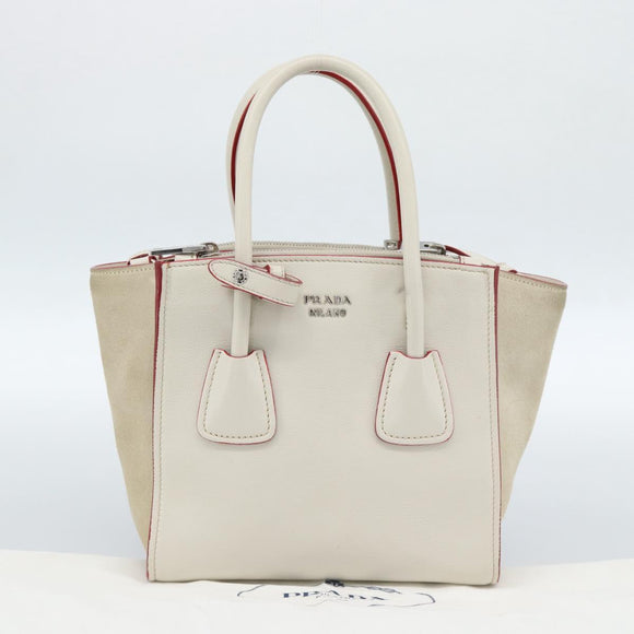 PRADA Handtasche Leder 2-Wege Weiß Silber Auth 183712M