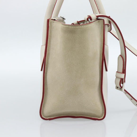 PRADA Handtasche Leder 2-Wege Weiß Silber Auth 183712M