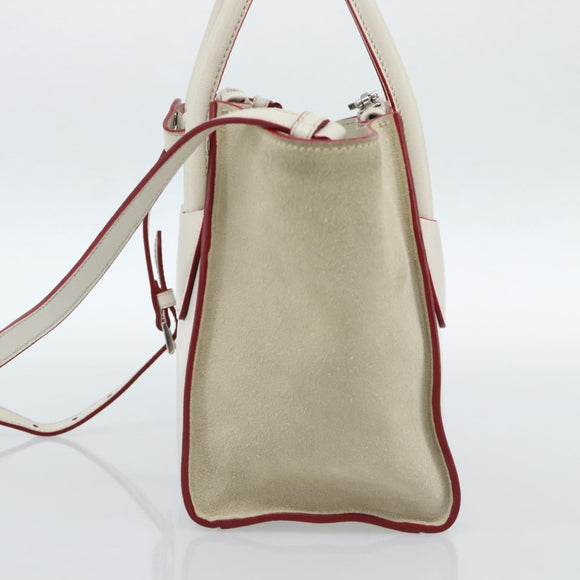 PRADA Handtasche Leder 2-Wege Weiß Silber Auth 183712M