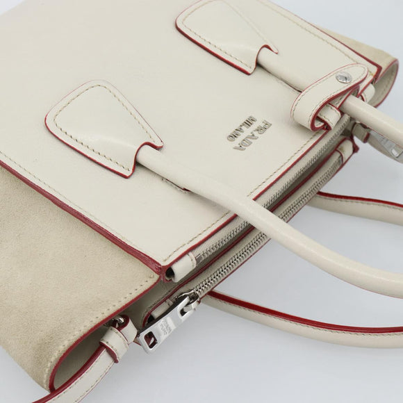 PRADA Handtasche Leder 2-Wege Weiß Silber Auth 183712M