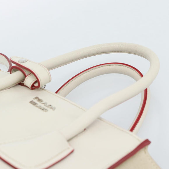 PRADA Handtasche Leder 2-Wege Weiß Silber Auth 183712M