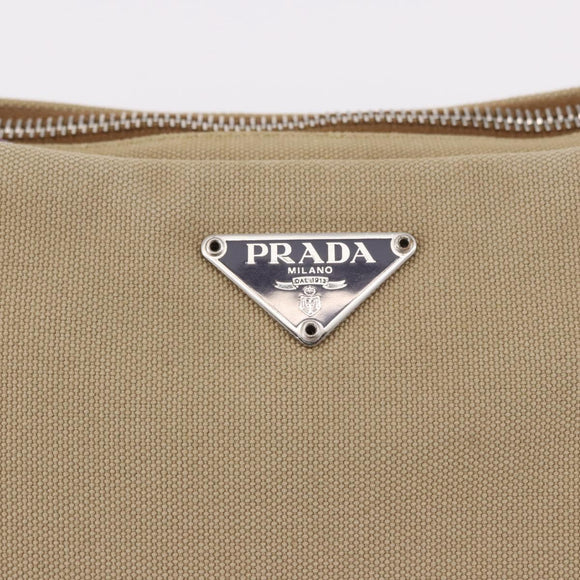 PRADA Umhängetasche Canvas Beige Silber Auth 183714