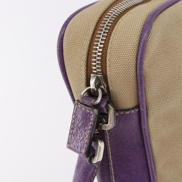 PRADA Umhängetasche Canvas Beige Silber Auth 183714