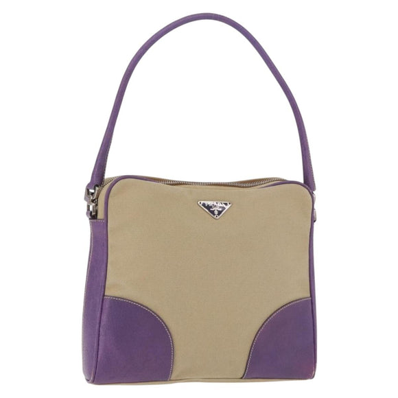 PRADA Umhängetasche Canvas Beige Silber Auth 183714
