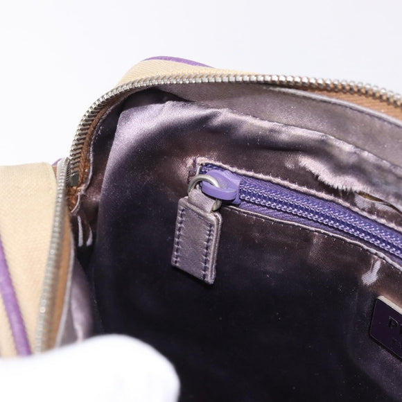 PRADA Umhängetasche Canvas Beige Silber Auth 183714